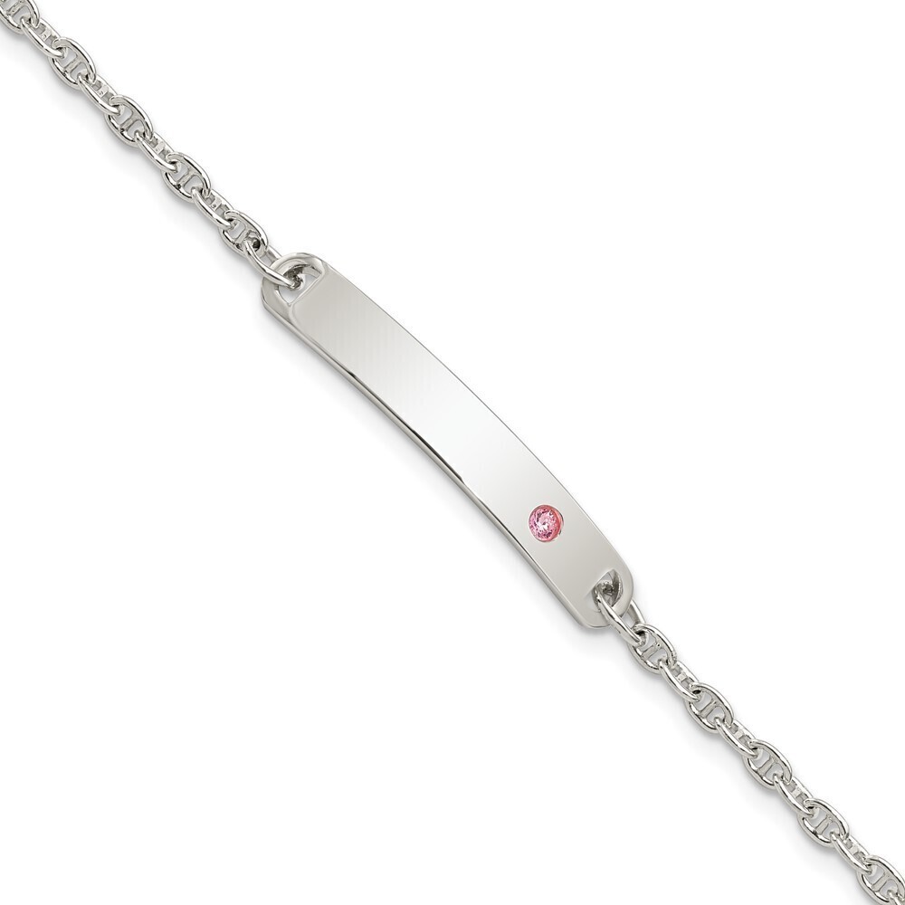 Kazi Luxury Sterling Silver Polished ID with Pink CZ Bracelet